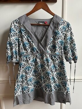 Esprit Blue and White V-Neck Babydoll Blouse